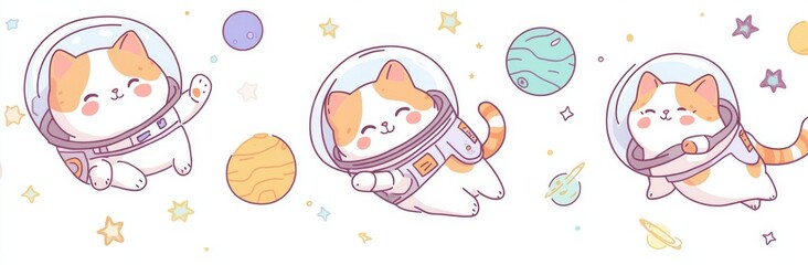 On a white background, cute Scottish fold cats look like astronauts