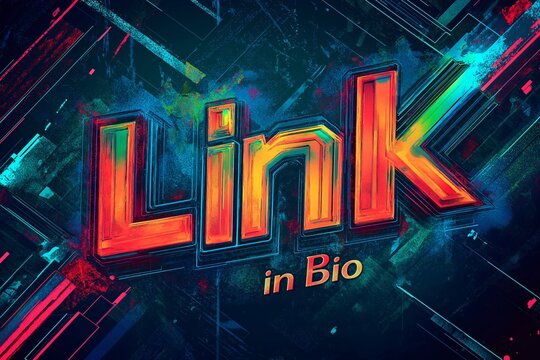 Eye-catching vibrant graphic showcasing the text link in bio with a modern digital design and colorful effects