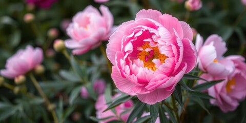 Obraz premium A beautiful pink peony flower background with soft petals and vibrant colors, soft, elegant