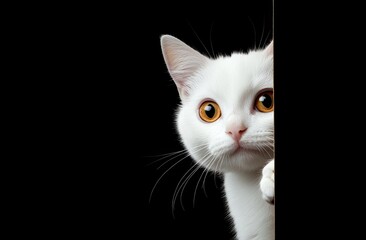 Obraz premium A black and white portrait of a white cat with yellow eyes