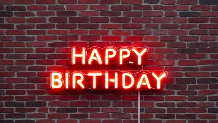 Fototapeta premium Happy birthday neon sign on brick wall