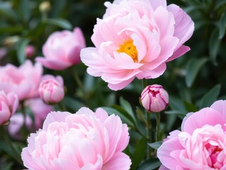 Fototapeta premium Pink peony flowers in full bloom creating a beautiful and vibrant background, vibrant, floral