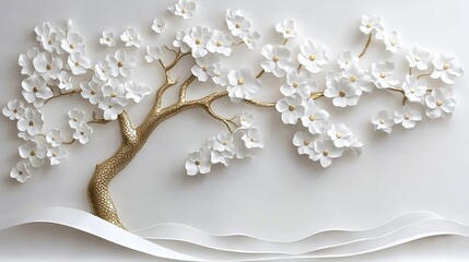 White gold textured blossom tree wall art.