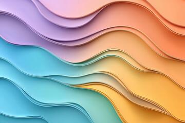 Obraz premium Colorful abstract waves create smooth gradient blend of hues, showcasing vibrant shades of blue, orange, and purple. This design evokes sense of calm and creativity