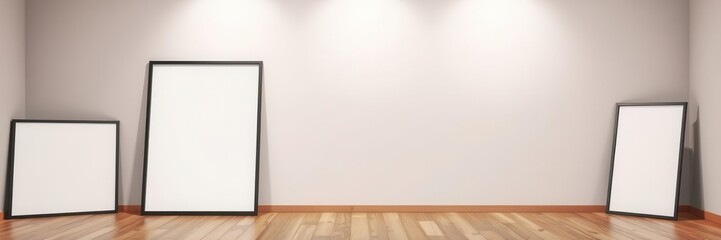 Obraz premium Wooden floor mockup with a stylish frame for showcasing artwork or photography, design, empty