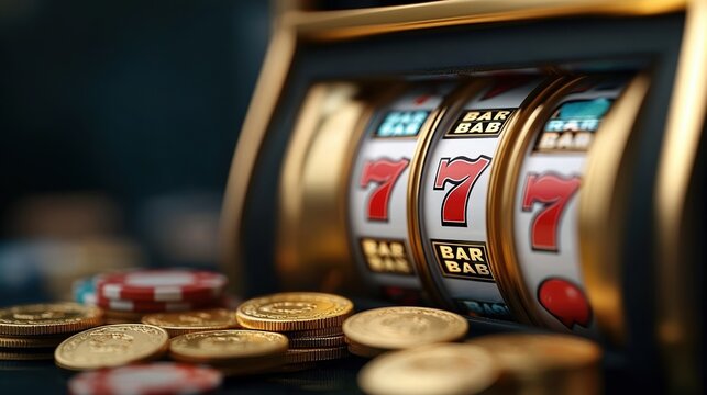 Exciting slot machine with vibrant symbols and sparkling coins perfect for casino gaming experience