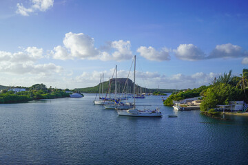 Sailboats in the Caribbean Harbor