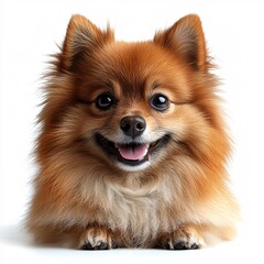 Obraz premium A charming and fluffy Pomeranian dog with a playful expression, isolated on a white background.