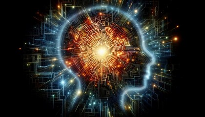 Obraz premium glowing abstract maze inside a radiant mind symbolizing psychological complexity and introspection