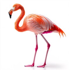 Fototapeta premium A graceful and elegant flamingo with long legs, isolated on a white background.