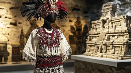 Obraz premium indigenous nahua ceremonial attire on mannequin mexican clothes