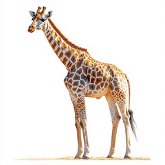 Obraz premium A majestic and elegant giraffe with a long neck, isolated on a white background.