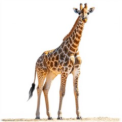 Obraz premium A majestic and elegant giraffe with a long neck, isolated on a white background.