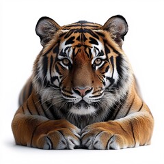 Obraz premium A striking and powerful jaguar with intense eyes, isolated on a white background.