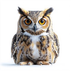Obraz premium A majestic and detailed close-up of an owl, isolated on a white background.