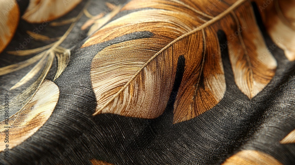 Poster close attention reveals the intricate textures and patterns of tropical leaves drenched in deep moch