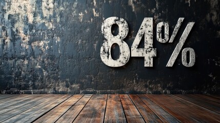Eighty-four percent sign on grunge wall.