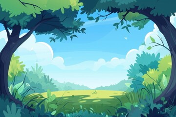 Obraz premium Lush Green Forest Clearing with a Blue Sky and White Clouds