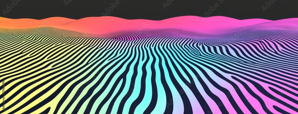 Poster a banner with dark surface and ripples features a smooth texture with neon highlights.