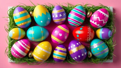 Fototapeta premium Retro colorful 90s style easter eggs display
