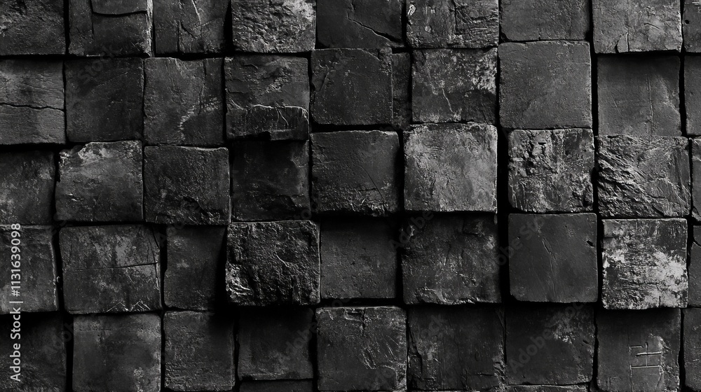 Poster a polished wall created from 3d tiles. a rectangular, futuristic background made of concrete blocks.
