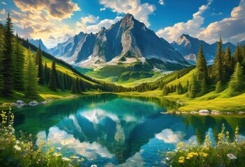 Obraz premium breathtaking scenic landscape views perfect your holidays adventures nature exploration, scenery, mountains, forest, river, ocean, sunset, sunrise, clouds