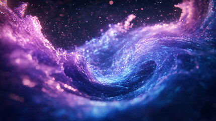 Fototapeta premium Pulsating wave of electric blue and purple light, surrounded by shimmering particles, evoking futuristic energy and flow. 
