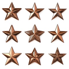 Set of bronze Star on white background