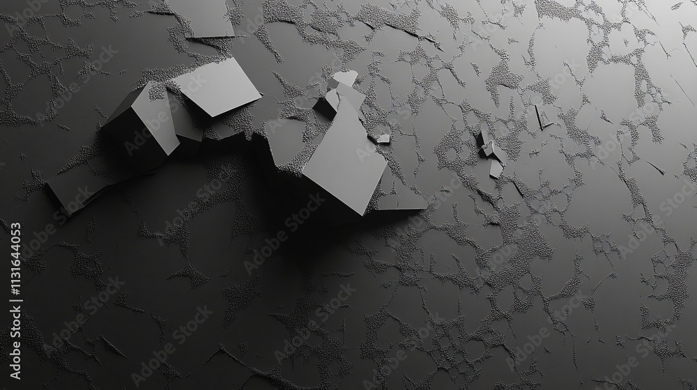 Aufkleber a triangular wall built from concrete tiles. semigloss, 3d backdrop made of futuristic blocks. 3d re
