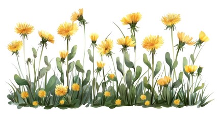 Obraz premium Vibrant yellow daisies in a lush verdant floral meadow under a bright sunny sky Peaceful and serene natural landscape with blooming wildflowers foliage and a flourishing botanical environment