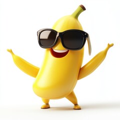 A cheerful banana character wearing sunglasses, exuding a fun and playful vibe.