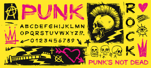 Punk rock art featuring bold colors and symbols