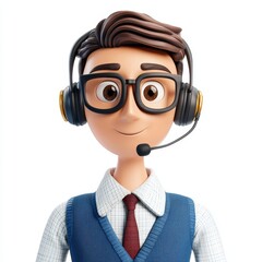 3D Office Operator with Headset Talking to a Client Illustration