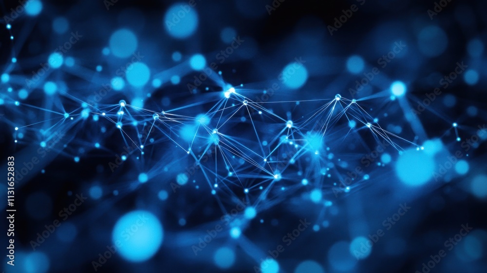 Aufkleber abstract representation of interconnected nodes and particles in a blue digital space.