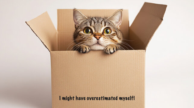 Humorous cat cartoon on card in studio setting for fun illustrations and lighthearted design