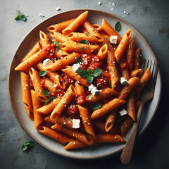 Product luxury with penne arrabbiata in professional design setting