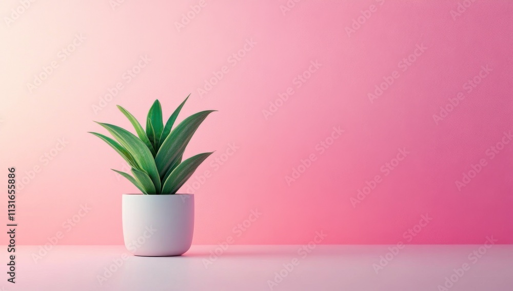 Poster potted plant on a pink background, symbolizing nature and tranquility. web banner with copy space on