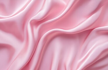 Obraz premium Pink satin fabric background with soft folds and waves, creating an elegant and luxurious feel. The color is a pastel pink, giving it a romantic or feminine touch for design projects.