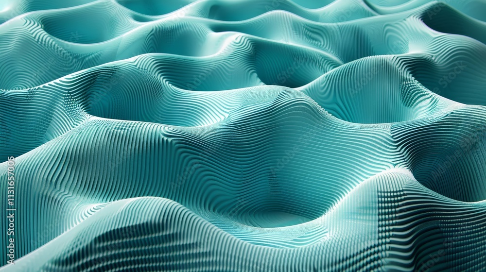 Poster the image showcases a teal textured surface with waves undulating in a rhythmic pattern. the intrica