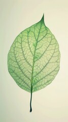 Obraz premium Closeup shot of a single fresh green leaf with intricate vein patterns and a delicate organic texture on a simple minimalist background This natural