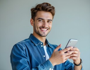 Fototapeta premium Young person holding and useing phone and laptop