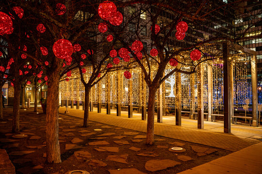 Yorkville Toronto seasonal holiday decorations with lights.
