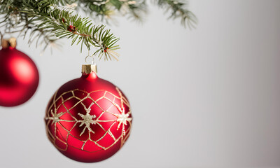 Christmas Ball, red bauble, isolated on white background, full depth of field.