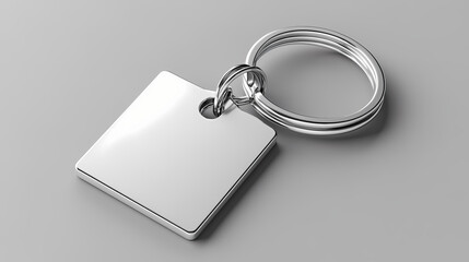 White metal square key chain mockup top view, 3d rendering. isolated silver keychain design mockup. Resonance. Illustration