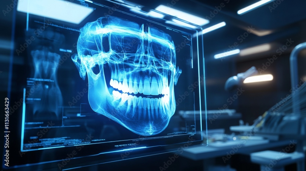 Aufkleber a state-of-the-art dental clinic features an ai-driven digital imaging system displaying a detailed 