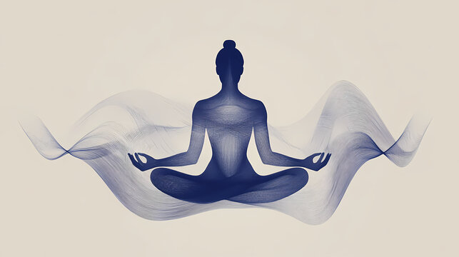 Figure in lotus position, hz schumann resonance waves enveloping, grounding meditation. Resonance. Illustration
