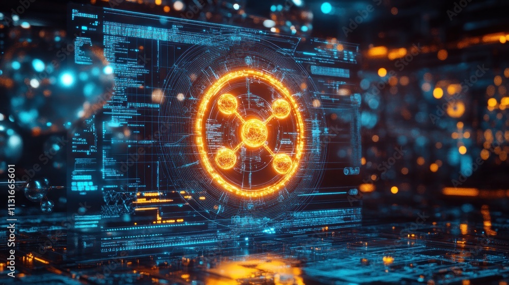 Aufkleber futuristic digital interface showing a glowing network connection symbol.