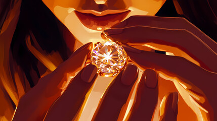 woman holding large diamond ring