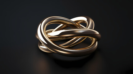 Naklejka premium Elegant 3d rendering of interlocking gold rings on a dark background, symbolizing unity and strength in a modern, abstract style. Resonance. Illustration