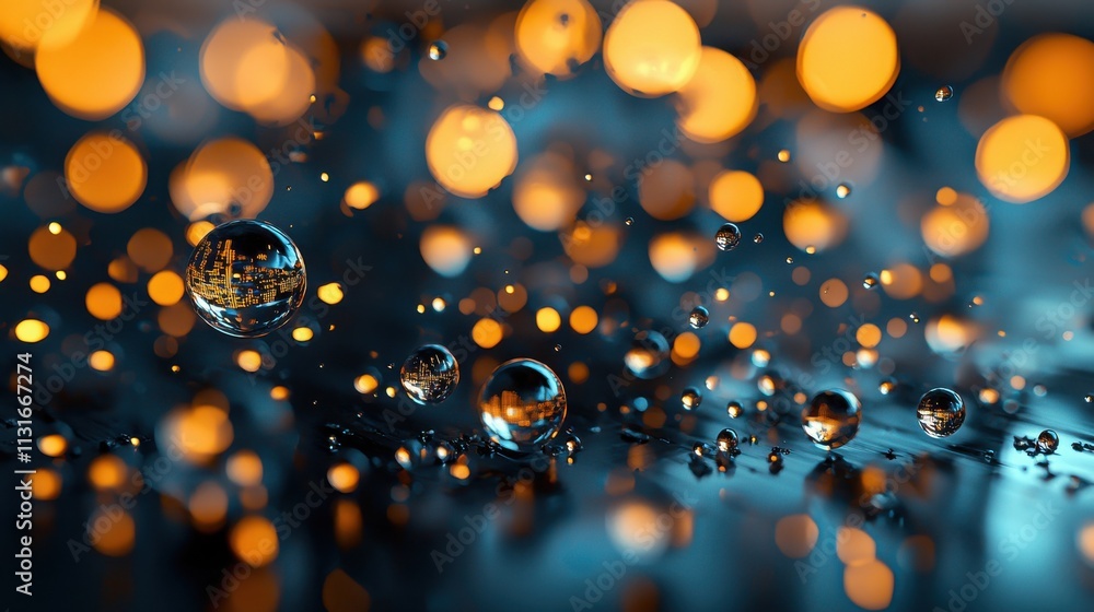 Poster dynamic oil bubbles rising with reflections futuristic setting high-resolution macro photography abs